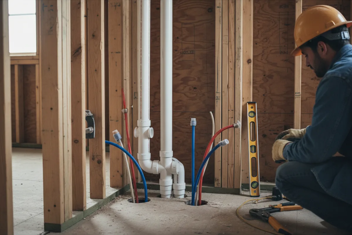 Drain and supply rough-in during Leak Detection in Byron